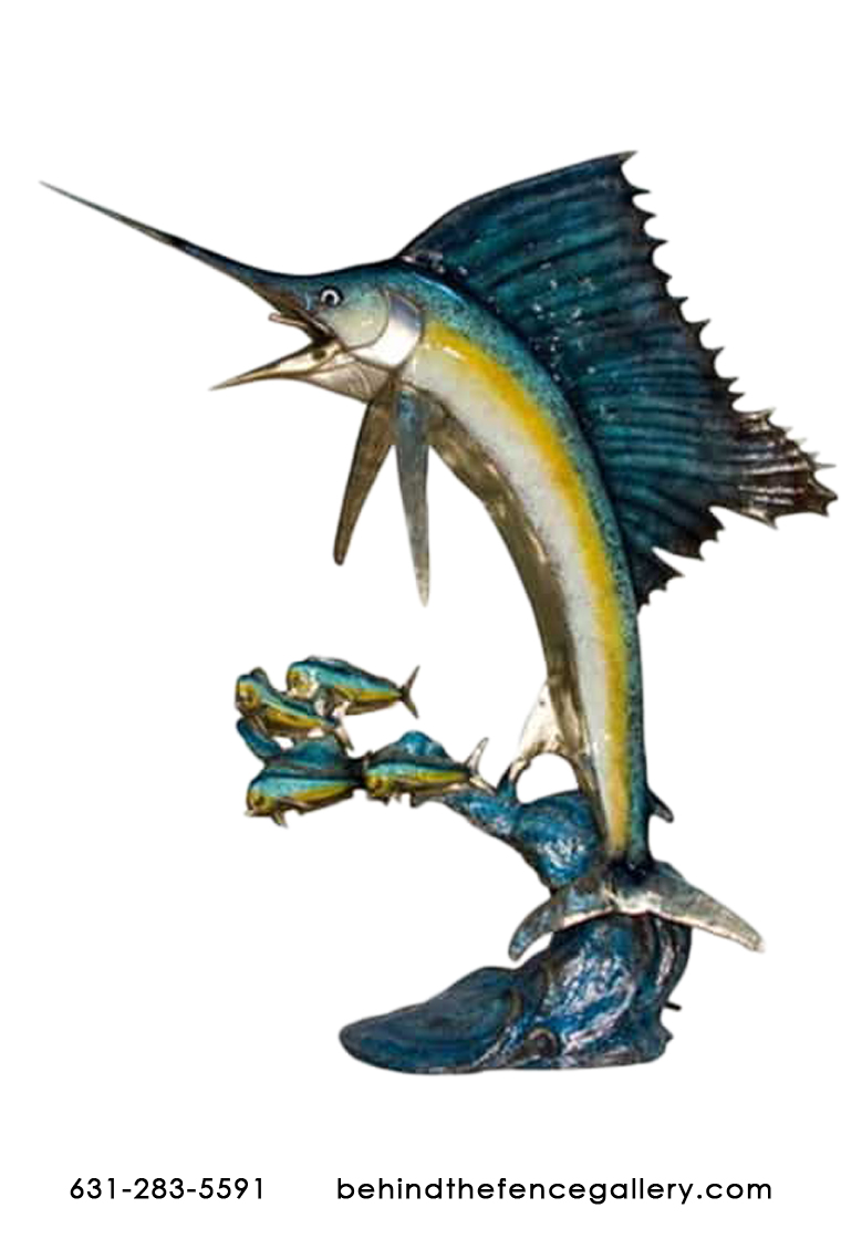 Bronze Marlin on Wave Statue